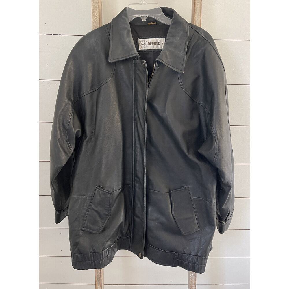 Deerskin Men’s Black Genuine Leather Zip Up Classic Jacket XL